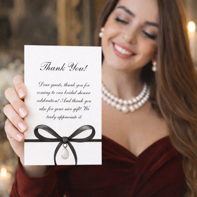 Black Bow With Pearl Old Money Style Bridal Shower Thank You Card (Black Bow With Pearl Old Money Style Bridal Shower Thank You Card)