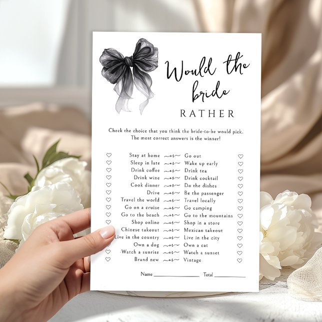 Black Bow Would She Rather Bridal Shower Game (Creator Uploaded)