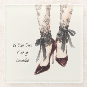 Black Bows Lace Be Your Own Kind of Beautiful Glass Coaster