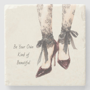 Black Bows Lace Be Your Own Kind of Beautiful Stone Coaster