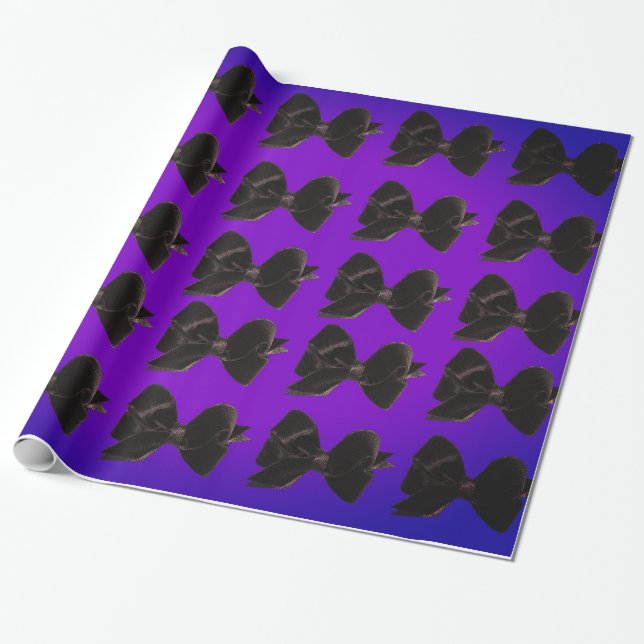 Black Bows on Purple Wrapping Paper (Unrolled)