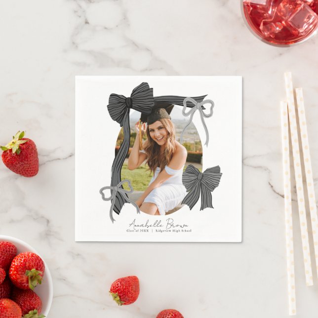 Black Bows Photo Graduation Napkin (Insitu)