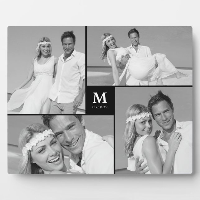 Black Box Timeless Monogram Wedding Photo Easel Plaque (Front)