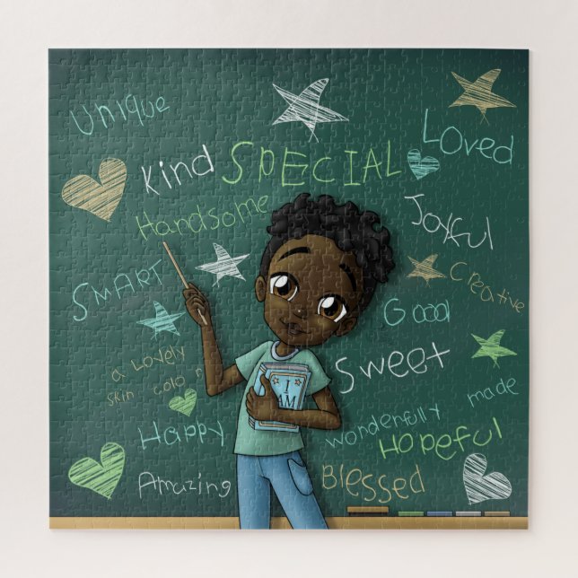 Black Boy and Positive Words Puzzle (Vertical)