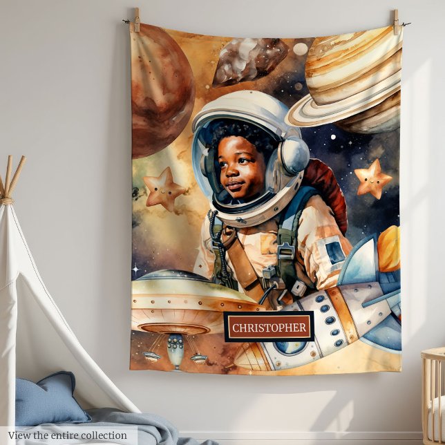 Black Boy Astronaut Blanket Watercolor Space Gift (Black Boy Astronaut Blanket Watercolor Space Gift)