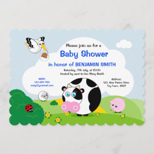 Black boy Baby Shower: Cute black and white cow, Invitation