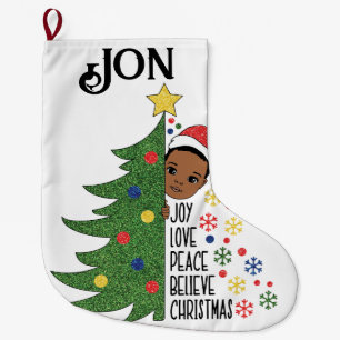 Black boy birthday gift melanin boys Christmas Large Christmas Stocking