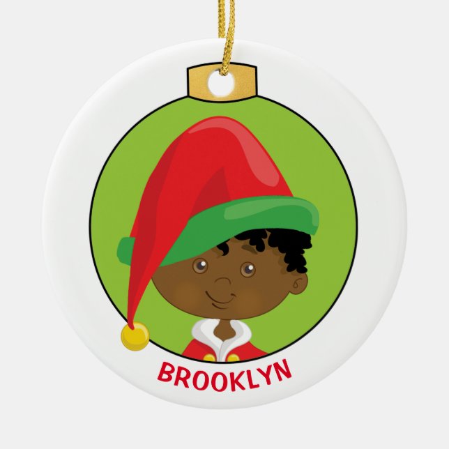 Black Boy Elf Ceramic Tree Decoration (Front)