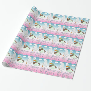 Black Boy & Girl Twins Baby Shower Gift Wrap