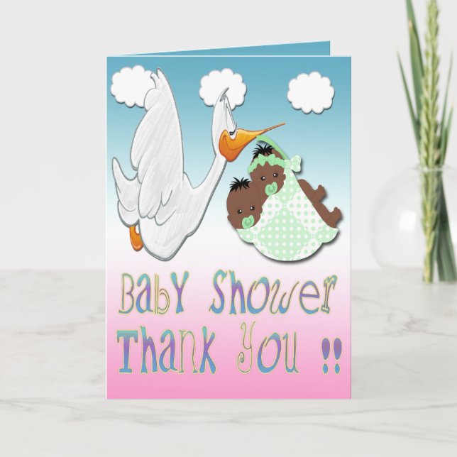 Black Boy & Girl Twins Baby Shower Thank You card (Front)
