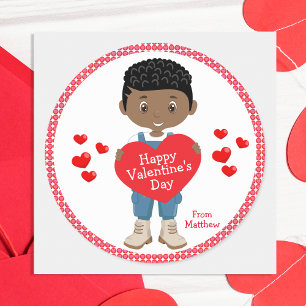 Black Boy Happy Valentine's Day Classic Round Sticker