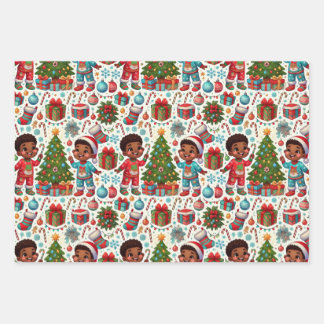 Black Boy Holiday Joy Gift Wrapping Wrapping Paper Sheet