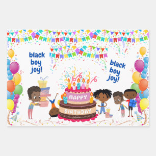 Black Boy Joy Birthday Wrapping Paper Sheet