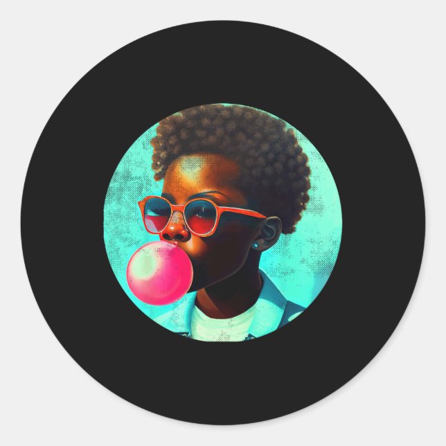 Black Boy Joy Bubble Gum Fun African Melanin Princ Classic Round Sticker (Front)