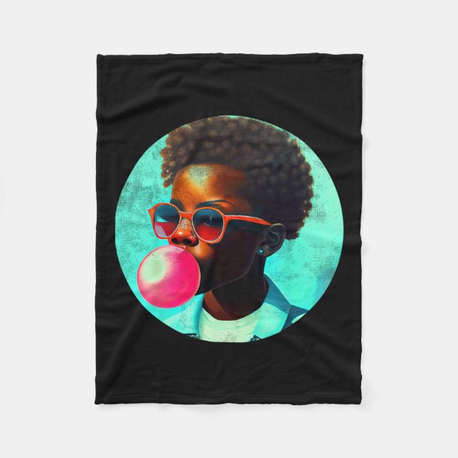 Black Boy Joy Bubble Gum Fun African Melanin Princ Fleece Blanket (Front)