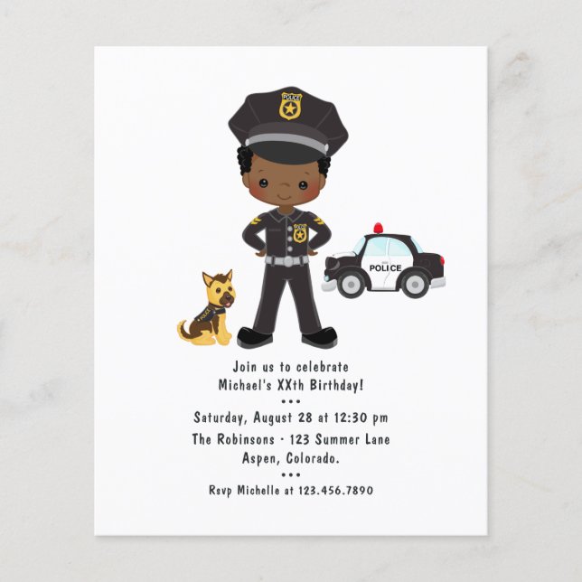 Black Boy Police Officer Party Birthday Party Flyer (Front)