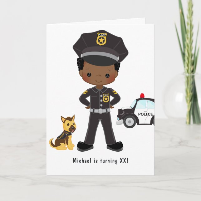 Black Boy Police Officer Party Birthday Party Invitation (Front)