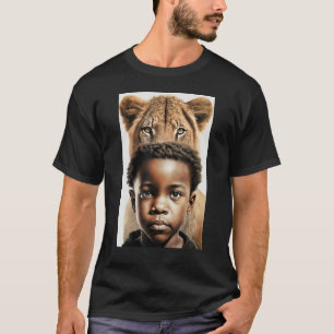 Black Boy walking with lions Confidence African Am T-Shirt