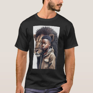 Black Boy walking with lions Confidence African Am T-Shirt
