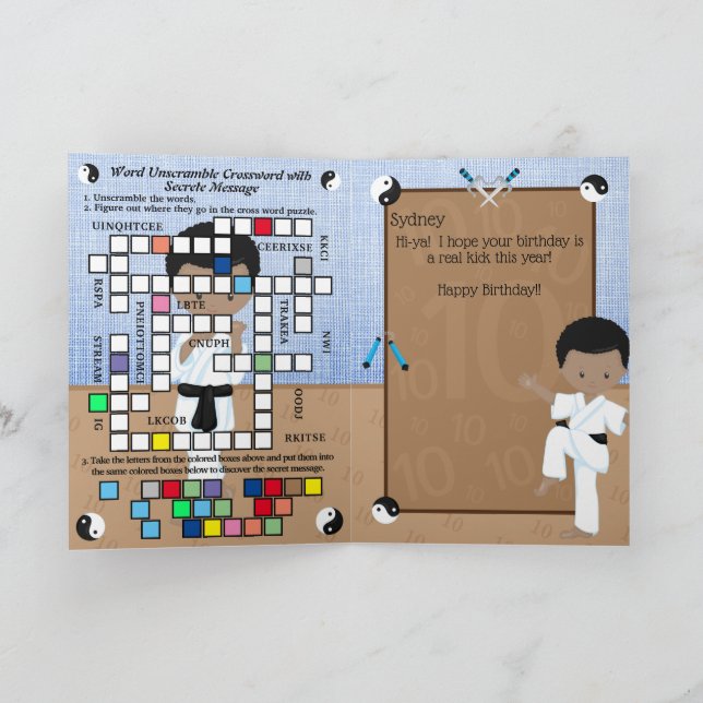 Black Boys Karate Secret Message Happy Birthday Card (Inside)