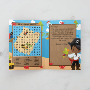 Black Boys Pirate Captain Word Search Birthday Card