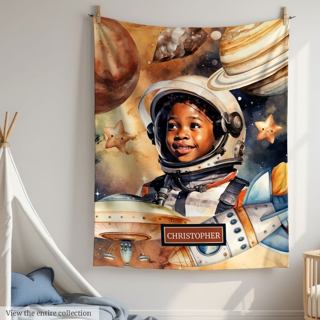 Black Boys’ Rocket Blanket Watercolor Bedroom Gift (Black Boys’ Rocket Blanket Watercolor Bedroom Gift)
