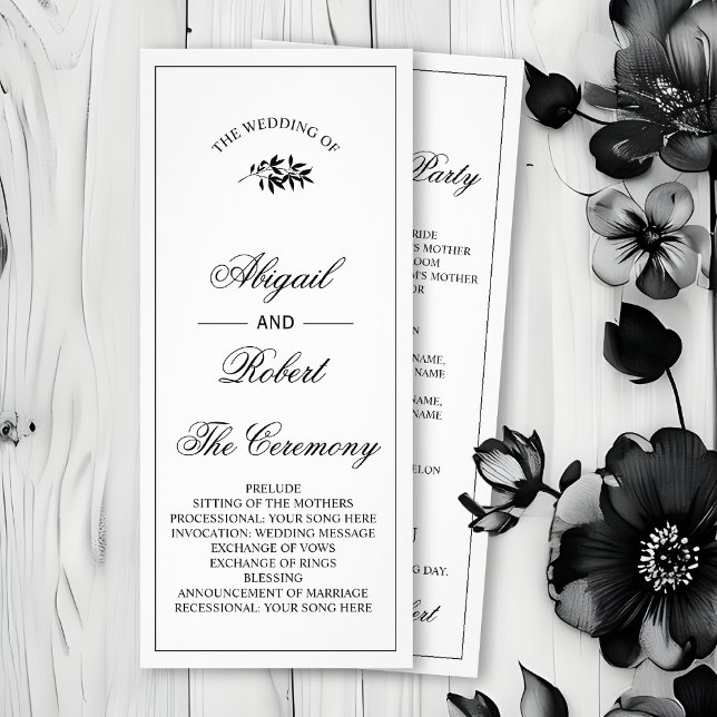 Black branch Old Money wedding program Rack Card (Creator Uploaded)