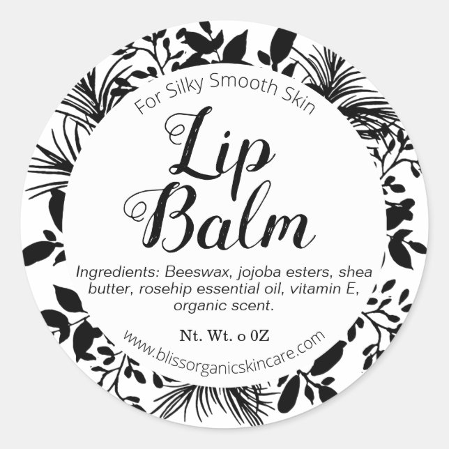 Black Branches on White Lip Balm Classic Round Sticker (Front)