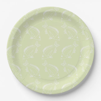 Black Bream Fish in White on Pastel Green Paper Plate