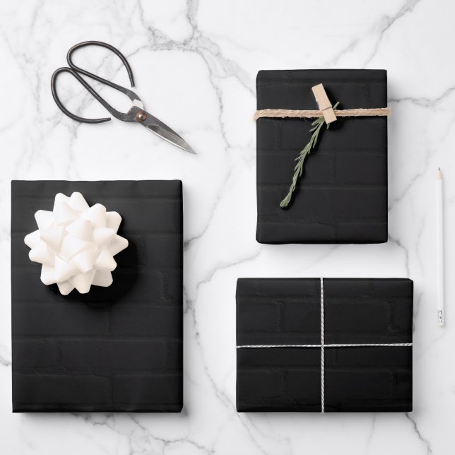 Black Brick Wall Print Wrapping Paper Sheet (Front)