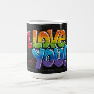 Black Brick Wall with Graffiti “I Love You!” Coffee Mug