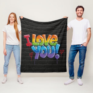 Black Brick Wall with Graffiti “I Love You!” Fleece Blanket