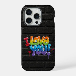 Black Brick Wall with Graffiti “I Love You!” iPhone 15 Pro Case