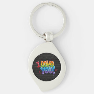 Black Brick Wall with Graffiti “I Love You!” Key Ring