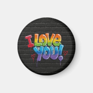 Black Brick Wall with Graffiti “I Love You!” Magnet