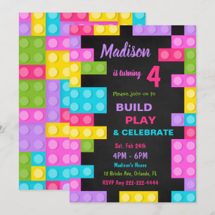 Black Bricks Birthday Invitation