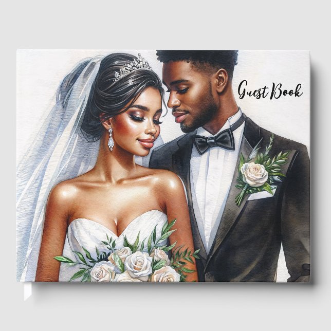 Black Bridal Couple Wedding Guest Book (Front)