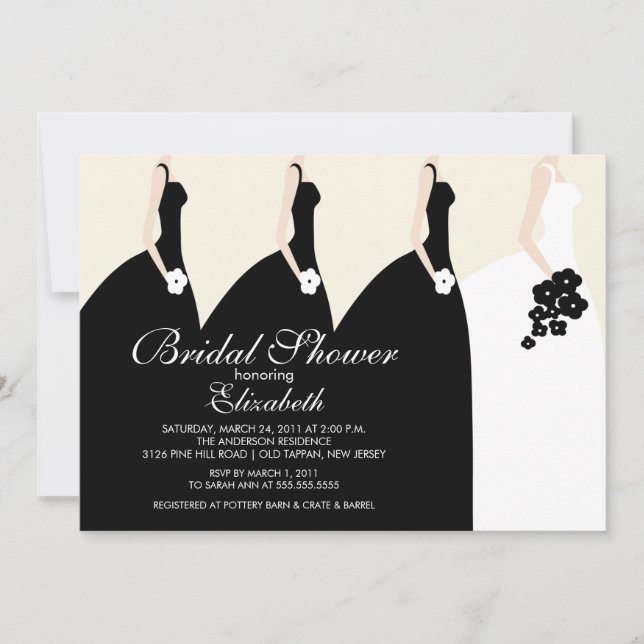 Black Bride Bridesmaids Bridal Shower Invitation (Front)