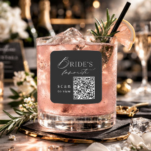 Black “Bride’s Favorite” QR Code Wedding Drink  Square Sticker