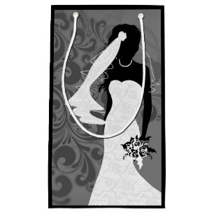 Black Bride Silhouette in a White Wedding Dress Small Gift Bag