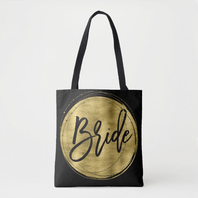 Black Bride Wedding Bags Faux Gold Foil (Front)