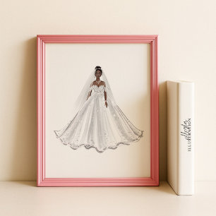 Black bride, white gown, artwork, illustration, poster