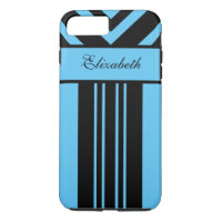 Black & Bright Blue Stripes Chevrons, Your Name