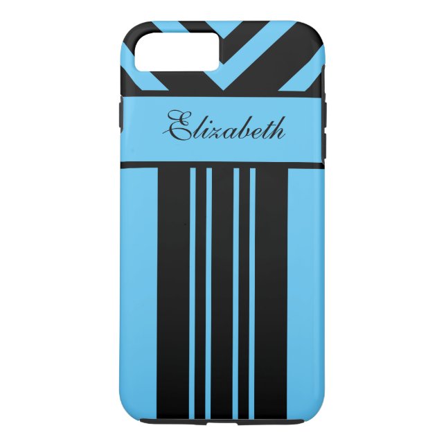 Black & Bright Blue Stripes Chevrons, Your Name Case-Mate iPhone Case (Back)
