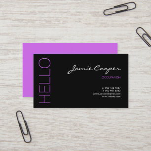 Black & Bright Purple Hello Business Card