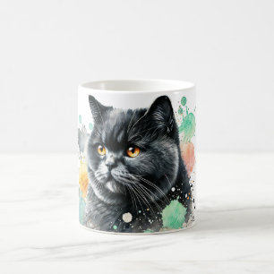 Black British Shorthair Cat Watercolor Coffee Mug