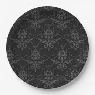 Black Brocade Pattern Gothic Paper Plate
