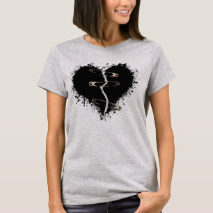 Black Broken Heart Pinned Up Goth T-Shirt