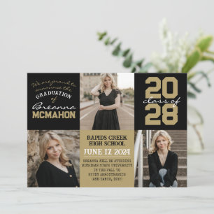 Black & Bronze 4 Photo Graduation Announcement