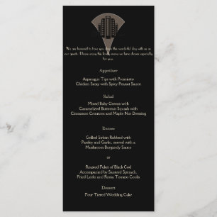 Black Bronze Art Deco Tower Wedding Menu
